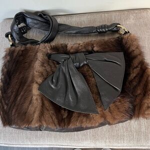 Paolo Masi luxurious mink purse with brown leather bow - EUC